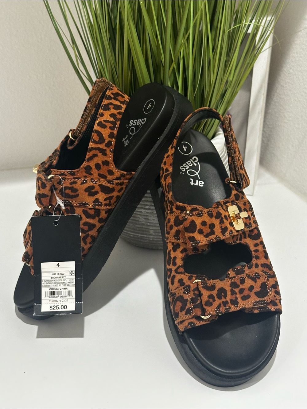 art class Leopard Print Platform Sandals - Brown, Black, Gold